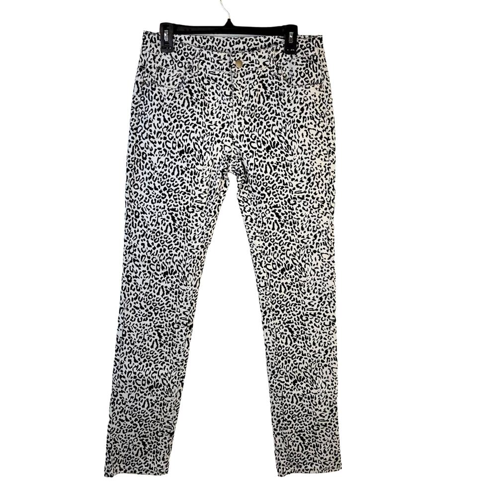 Garnet Hill Jeans Women's 6L Black White Leopard Print 5 Pocket Mid Rise